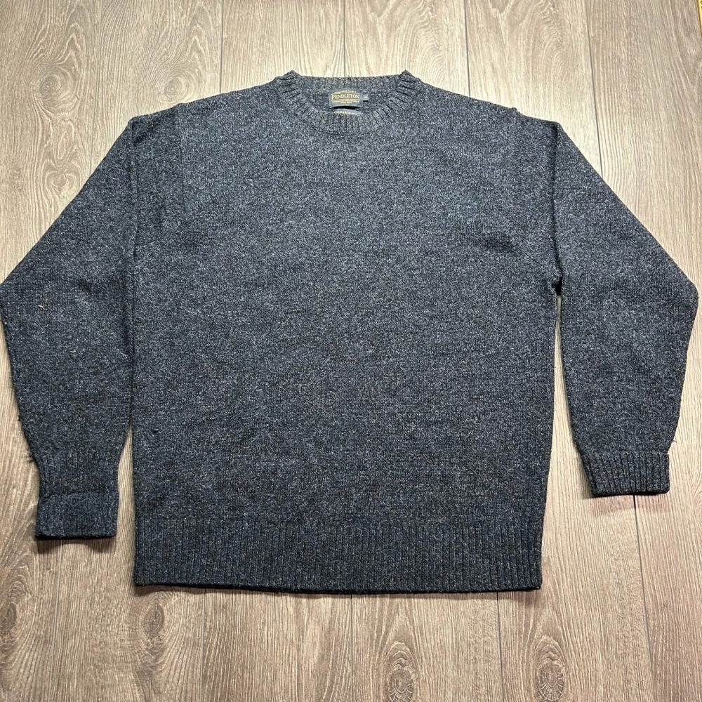 Pendleton Mens Washable Wool Crewneck Sweater Navy Blue Heather XL